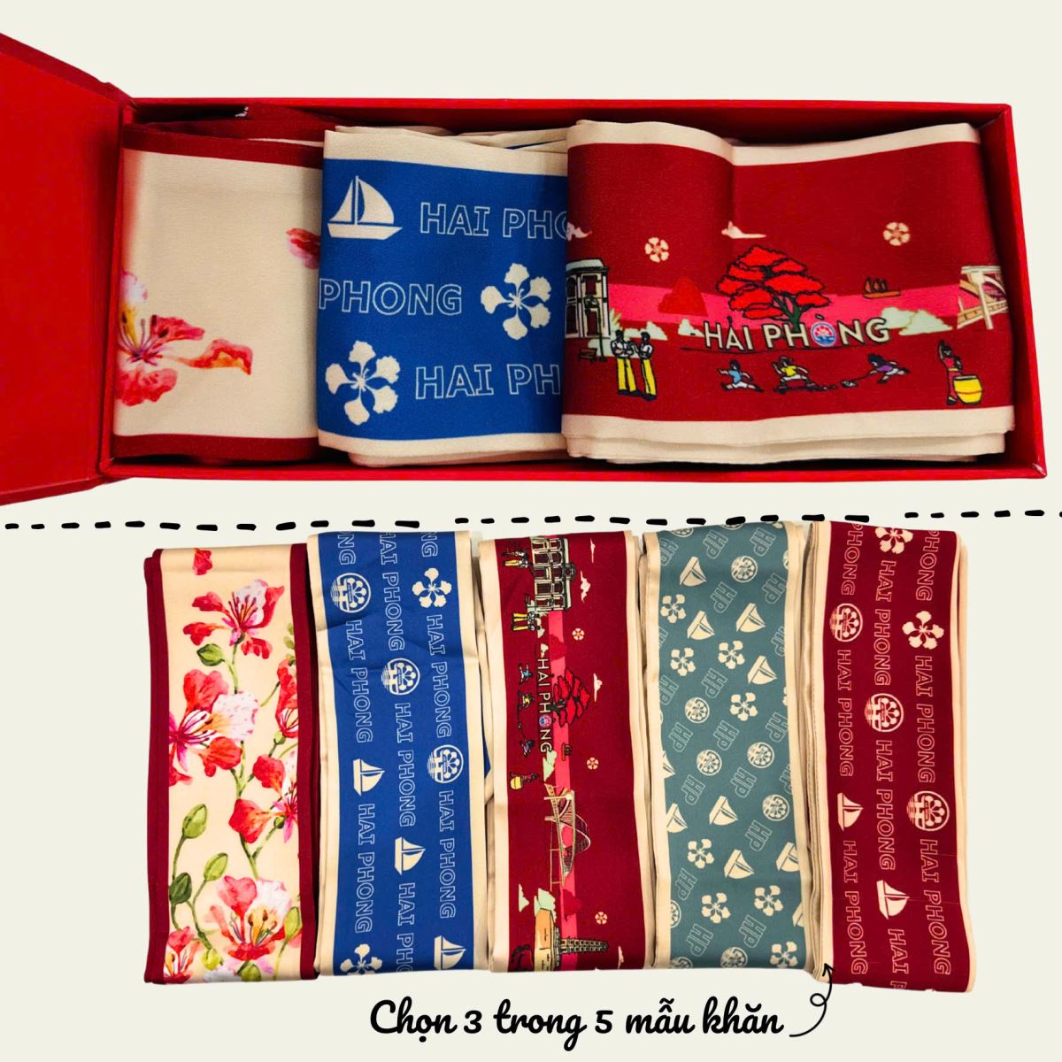 Set khăn lụa của Quà Tặng Hải Phòng được thiết kế như một bộ quà tặng trọn vẹn