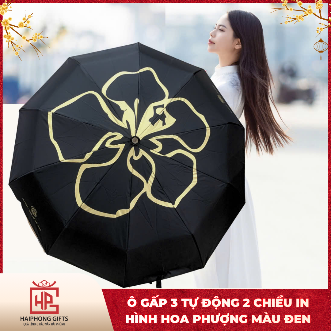 Ô Gấp 3 Tự Động 2 Chiều In Hình Hoa Phượng màu đen là biểu tượng đầy tinh tế của thành phố Hoa Phượng Đỏ