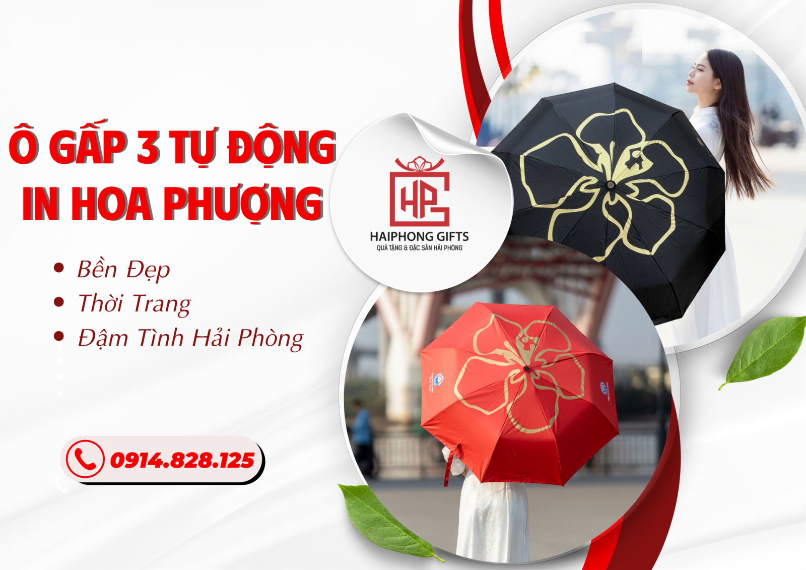 Ô Gấp 3 Tự Động In Hoa Phượng – Bền Đẹp, Thời Trang, Đậm Tình Hải Phòng