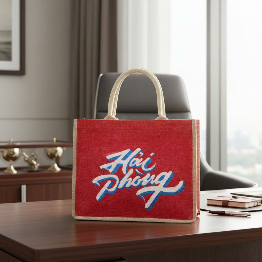 Túi vải đay in logo Hải Phòng màu đỏ đặc sắc, ấn tượng