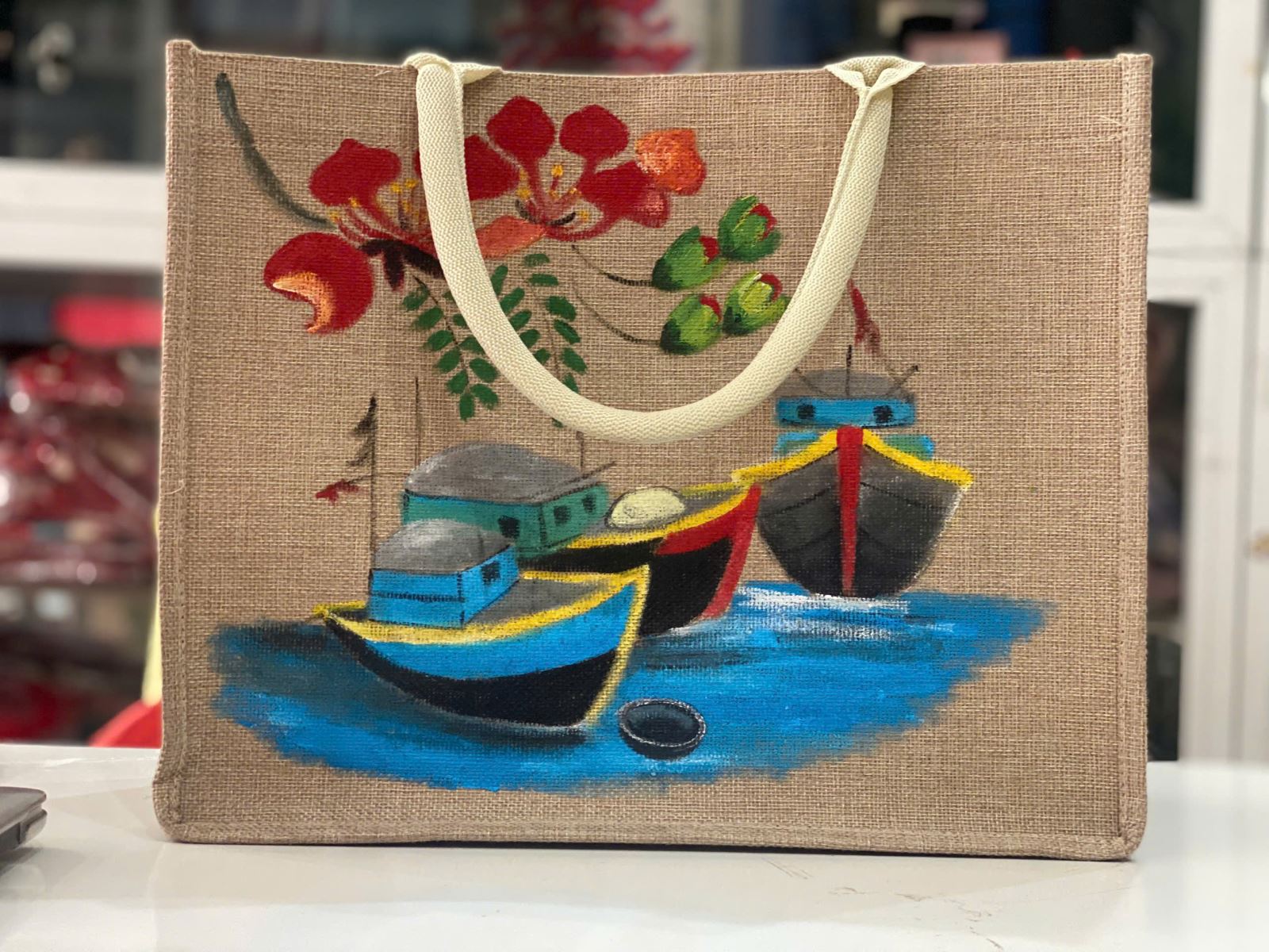 Túi đay vẽ tay tàu thuyền, hoa phượng Hải Phòng 