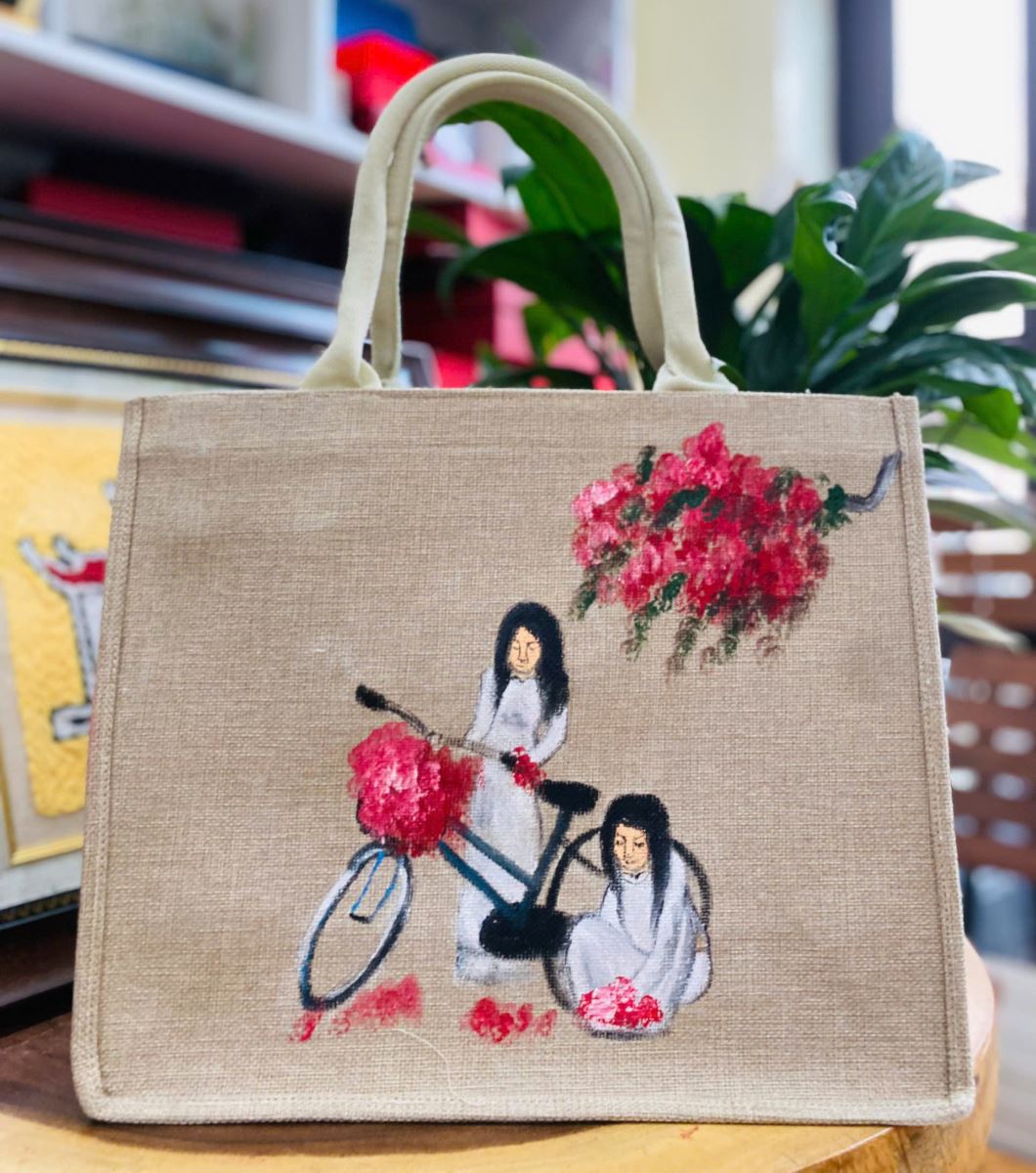 Túi đay vẽ tay theo yêu cầu Hải Phòng 35X30X14cm