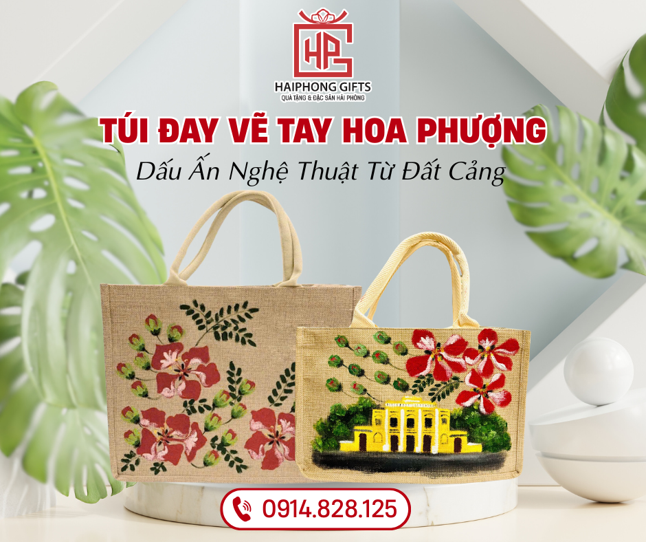 Túi Đay Vẽ Tay Hoa Phượng – Dấu Ấn Nghệ Thuật Từ Đất Cảng 