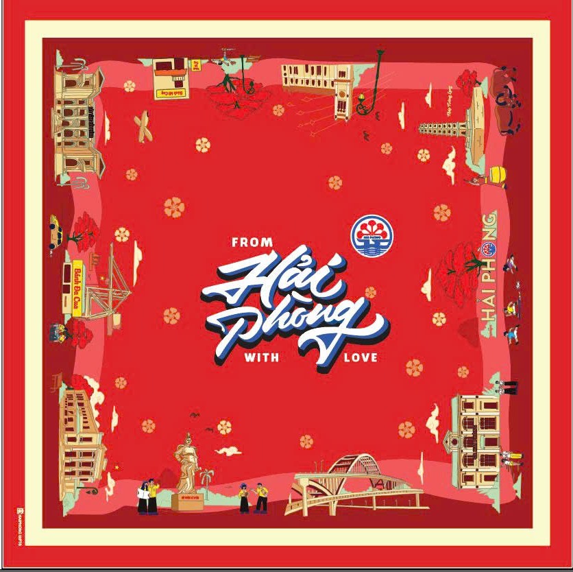 Khăn lụa in logo địa danh Hải Phòng 90x90cm