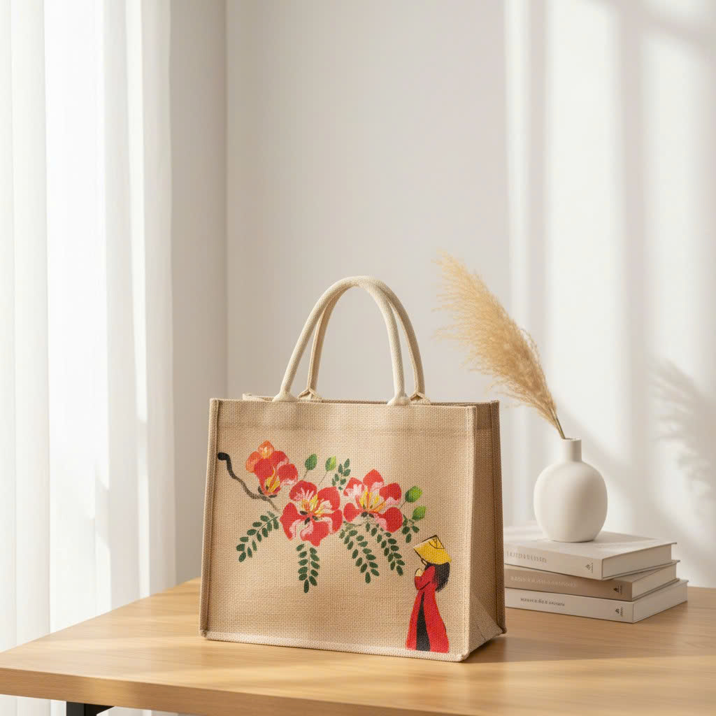 Túi đay vẽ tay theo yêu cầu Hải Phòng 35X30X14cm