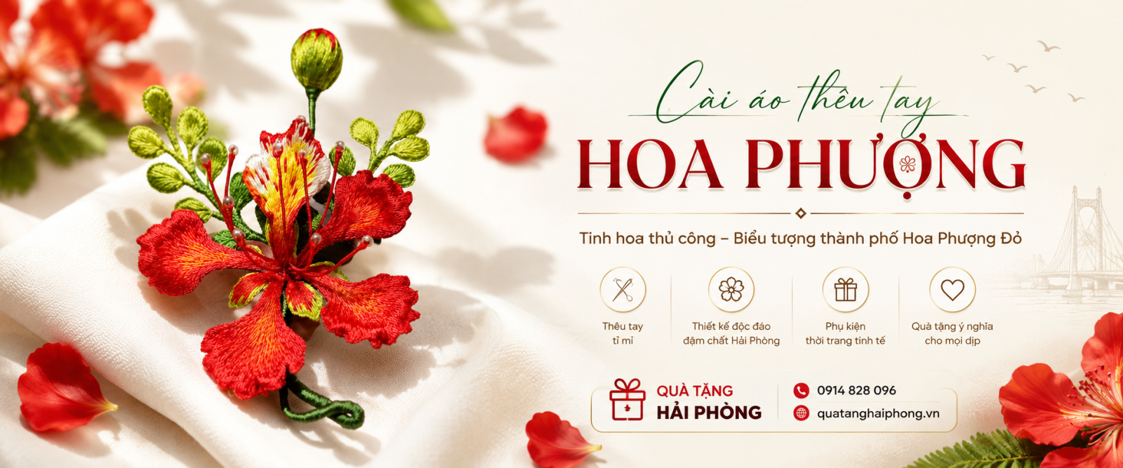 Cài Áo Thêu Tay Hoa Phượng