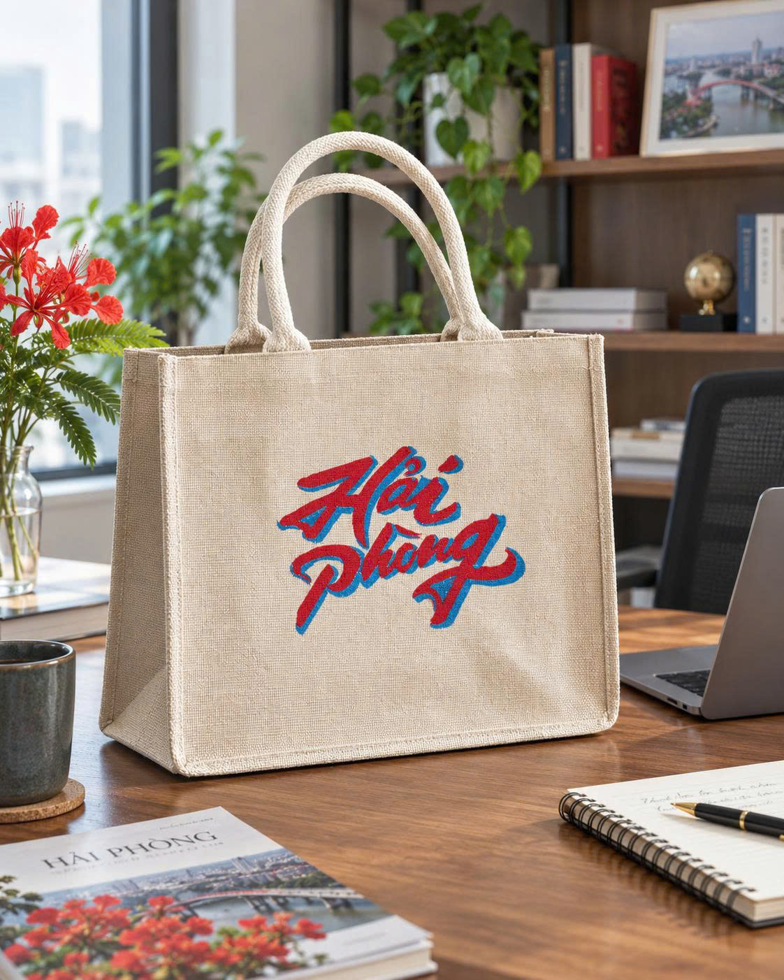 Túi Đay Vẽ Tay Logo Hải Phòng 35x30x14cm