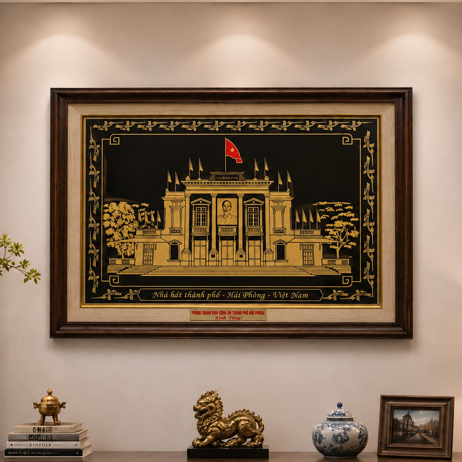 Tranh đồng nhà hát thành phố KT 55X75cm - Khung nhựa giả gỗ
