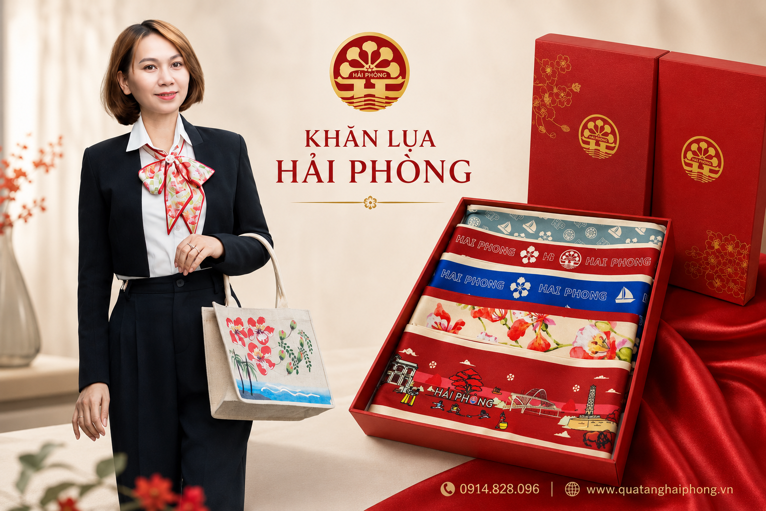 Khăn Lụa Hải Phòng – Set 5 Khăn Lụa Cao Cấp Làm Quà Tặng Hải Phòng Tinh Tế, Ý Nghĩa