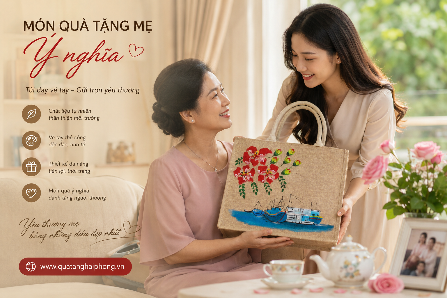 Món quà tặng mẹ ý nghĩa dịp Vu Lan báo hiếu – Túi đay vẽ tay Hải Phòng