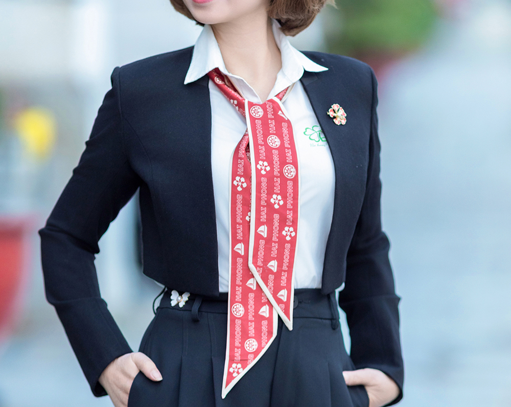 KHĂN LỤA HẢI PHÒNG NHỎ ĐỎ IN LOGO 7X130CM - KN7130LOGO-Đ