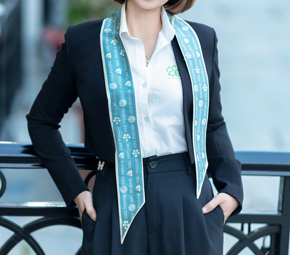 KHĂN LỤA HẢI PHÒNG XANH MINT IN LOGO 7X130CM - KN7130LOGO-XM
