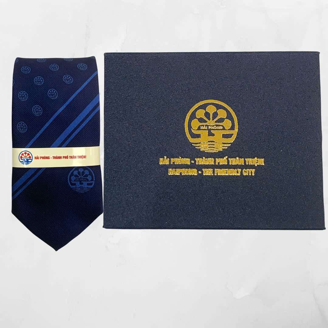 CÀ VẠT CAO CẤP DỆT LOGO MÀU XANH