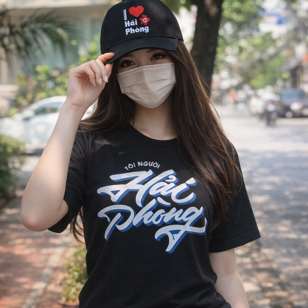 ÁO "TÔI NGƯỜI HẢI PHÒNG" 100% COTTON HÀN IN CÔNG NGHỆ CAO MÀU ĐEN - APIH038